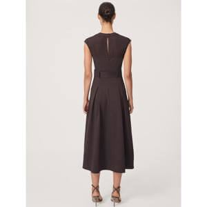 REISS Ava Mesh-Panel Belted Pleated Midi Dress